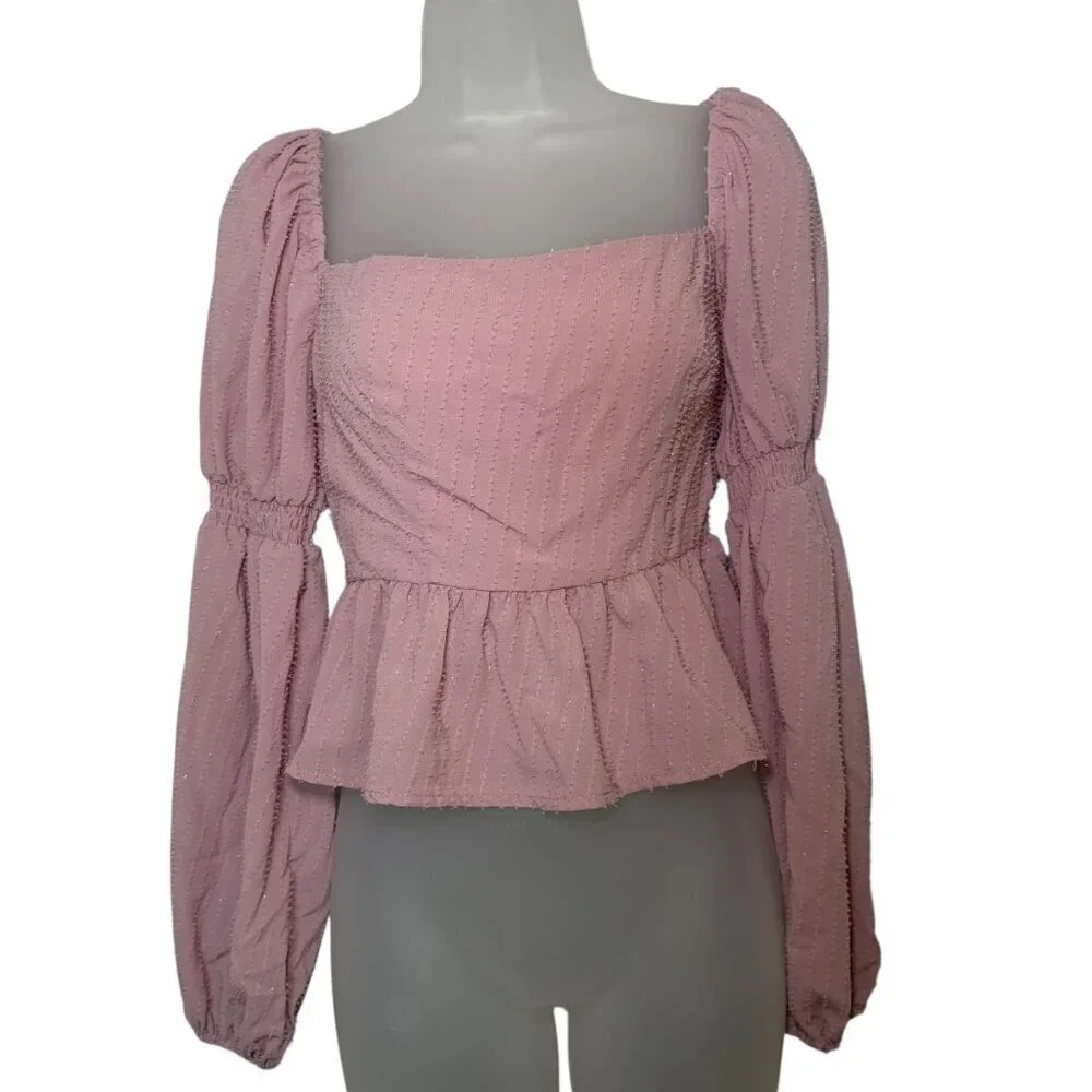 ASTR The Label Lilac Smocked Peplum Top